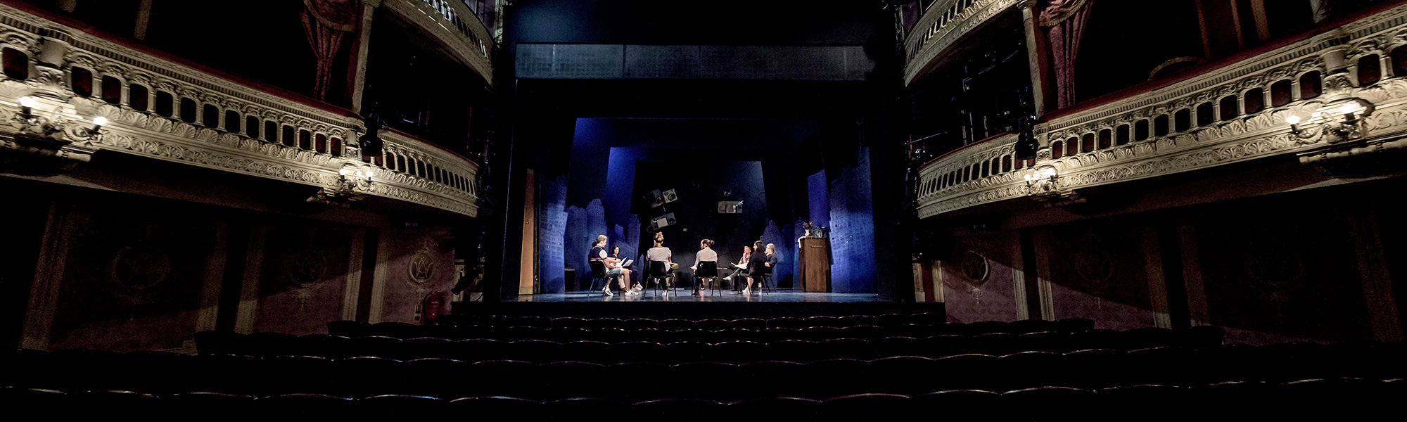 View of the stage from the rear of the auditorium